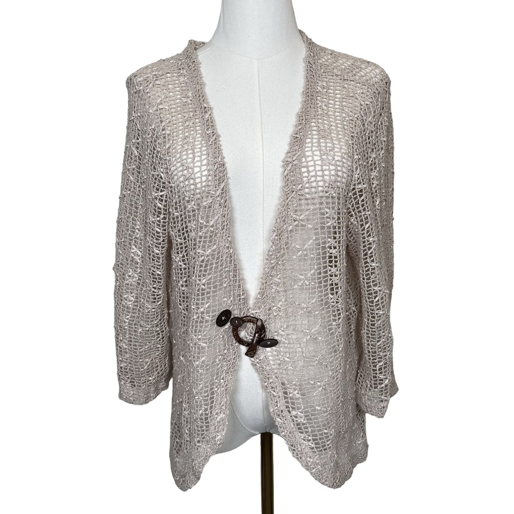 Vintage Toffee Apple Beige Crochet‎ Knit Open Front Cardigan Sweater OS Boho Y2K